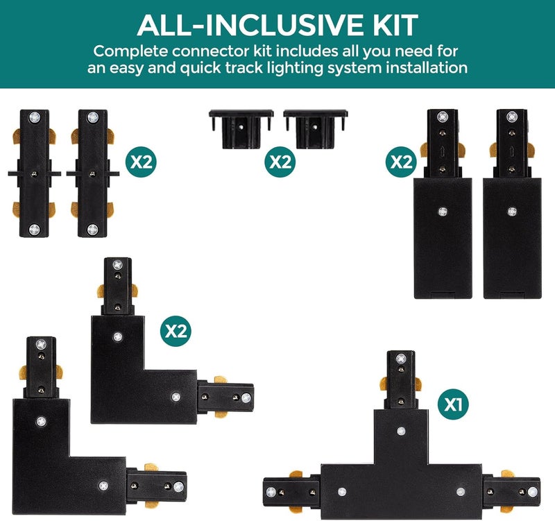 iCreating H Track Lighting Connector Kit - Black H Track Lighting Rail Connectors, 3 Wire Track Lighting Fixtures Accessories All in One Kit for Single Circuit H Type LED Track Lighting Heads System - Image 3